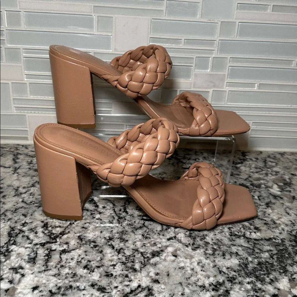 Madden Girl Dixcy Braided Cream Block Heel Sandals - 11 - Picture 2 of 10